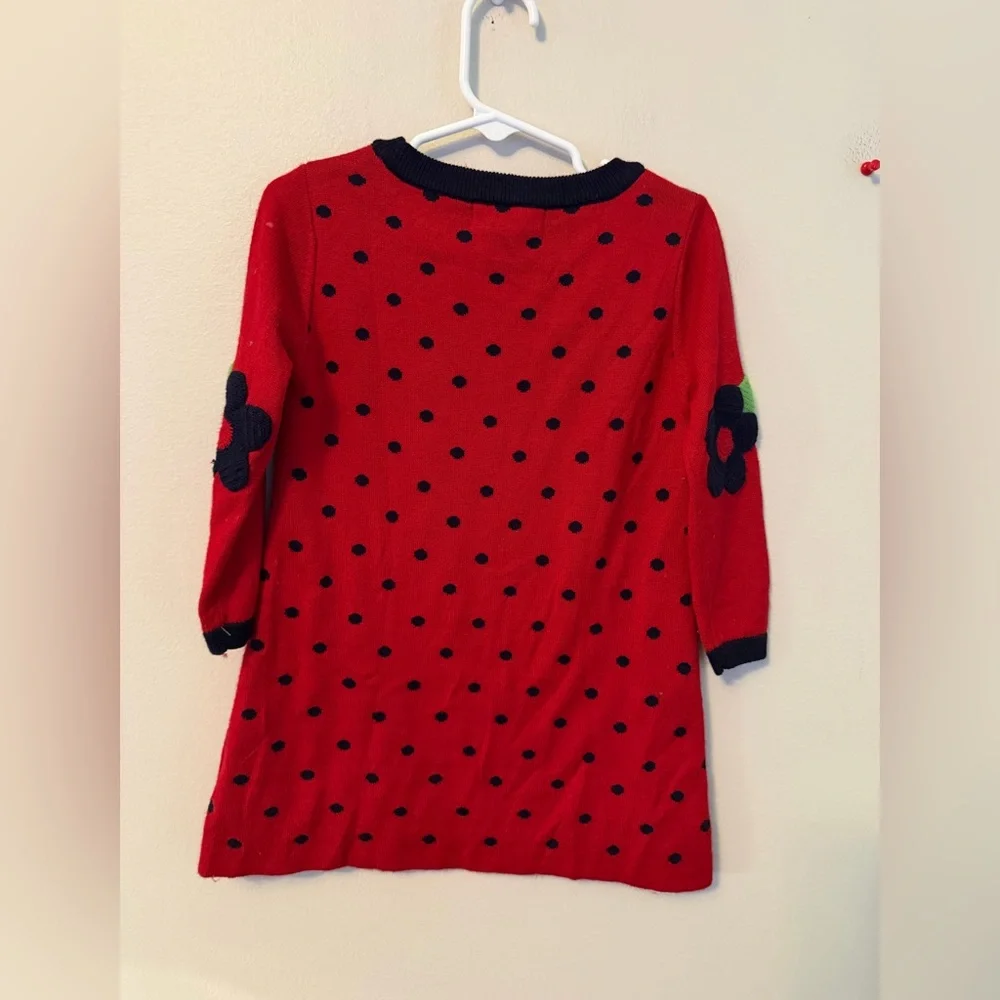Florence Eiseman Red Polka Dot Sweater Dress with Flower Accents